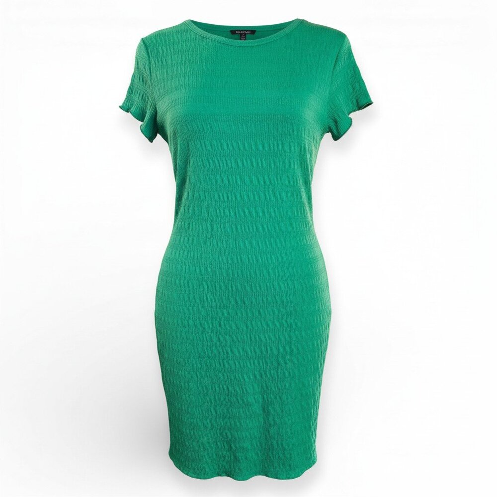 Heart Hips Green Textured Mini Dress Bodycon Short Sleeve NIP S M L